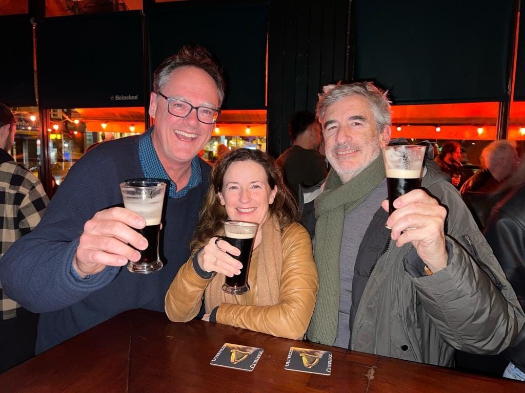 Peter A. Sussman and Sara Curran with Greg Quail in a Dublin pub