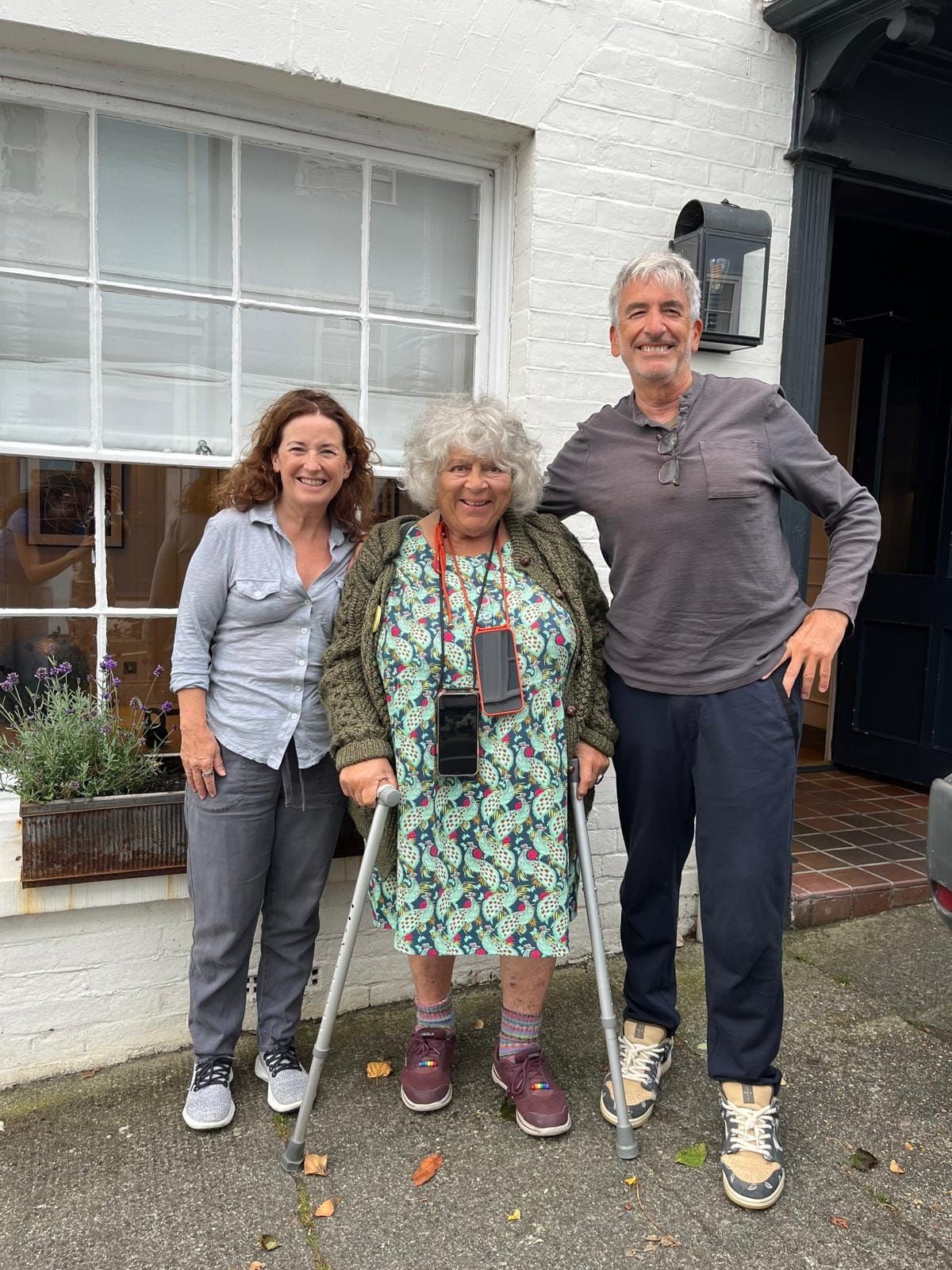 Sara Curran and Peter A. Sussman with Miriam Margolyes