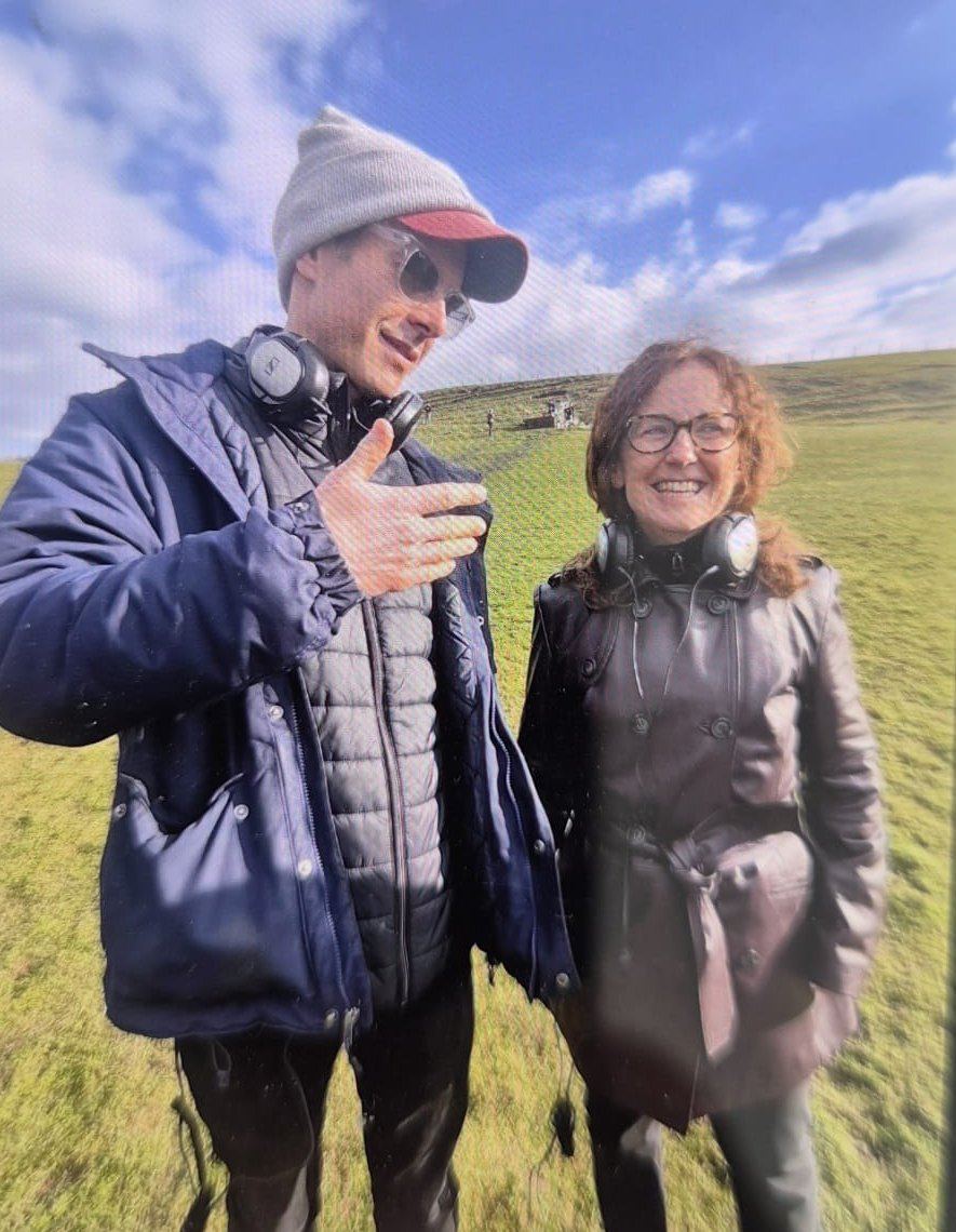 Sara Curran with writer Jonathan Lee on the set of The Bombing of Pan Am 103